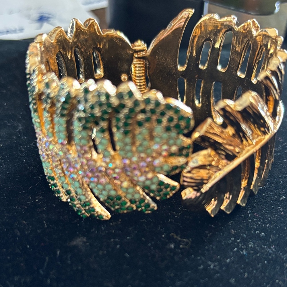 White House Black Market Gold and Green Leaf Bracelet